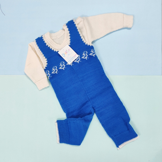 Woolen Romper - Ink Blue with Bird