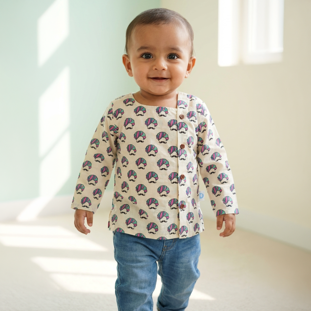 Side Button Short Kurta for kids | Pagadi Orange