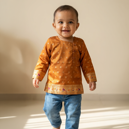 Kurta for Boys | Paithani | Golden