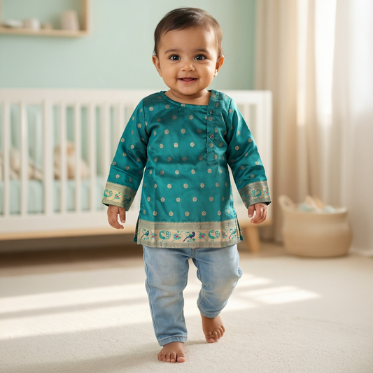 Kurta for Boys | Paithani | Peacock Green