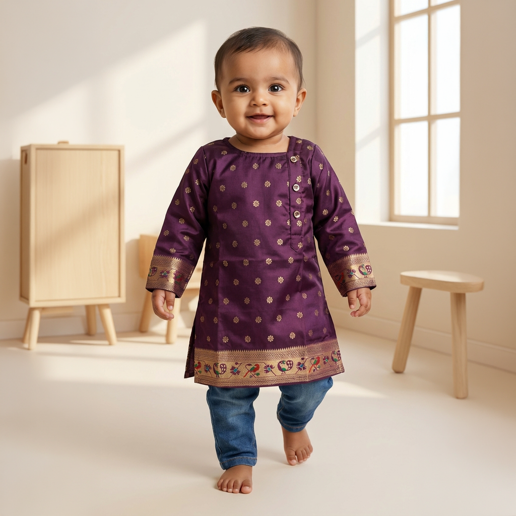 Kurta For Boys | Paithani | Wine