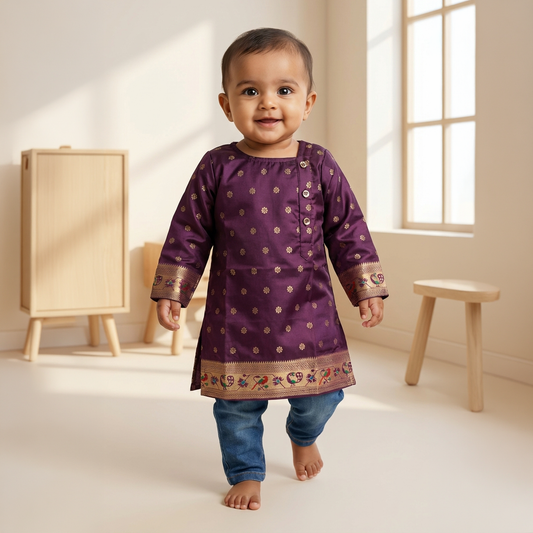 Kurta For Boys | Paithani | Wine