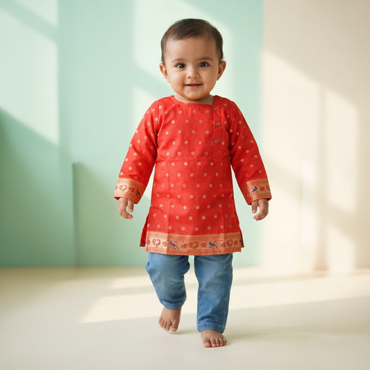 Kurta for Boys | Paithani | Red