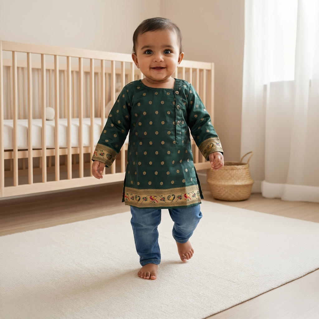 Kurta For Boys | Paithani | Green