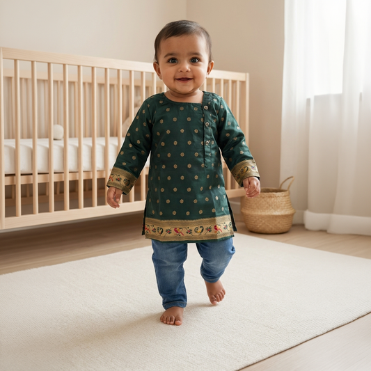 Kurta For Boys | Paithani | Green