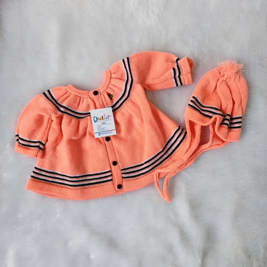 Front Open Frock Style Sweater - Peach