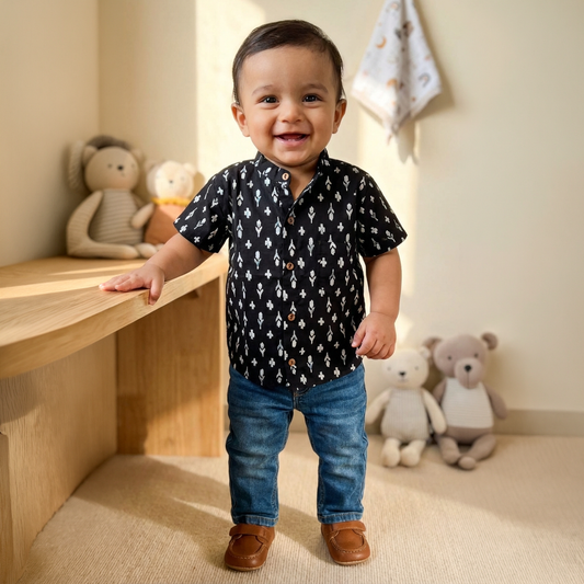 Cotton Shirt I Flower Black