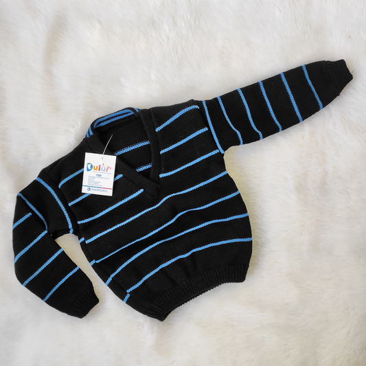 Looser Sweater - Black with Blue Strip