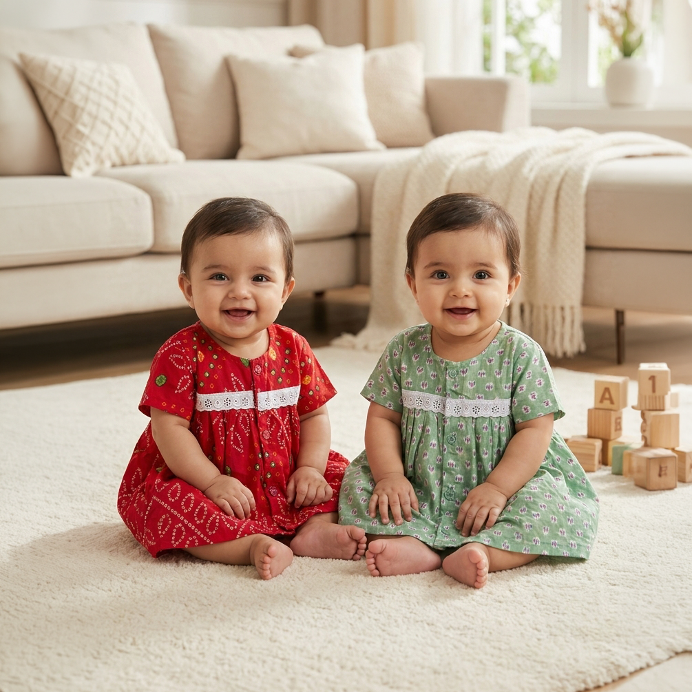 Baby Girl Jhabla | Assorted 7 | Pack of 2
