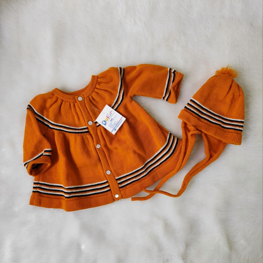 Front Open Frock Style Sweater - Orange