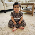 Cotton Printed Baby Girl Dress | Brown | Floral