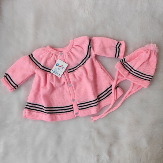 Front Open Frock Style Sweater - Baby Pink