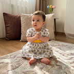 Cotton Printed Baby Girl Dress |Grey | Elephant
