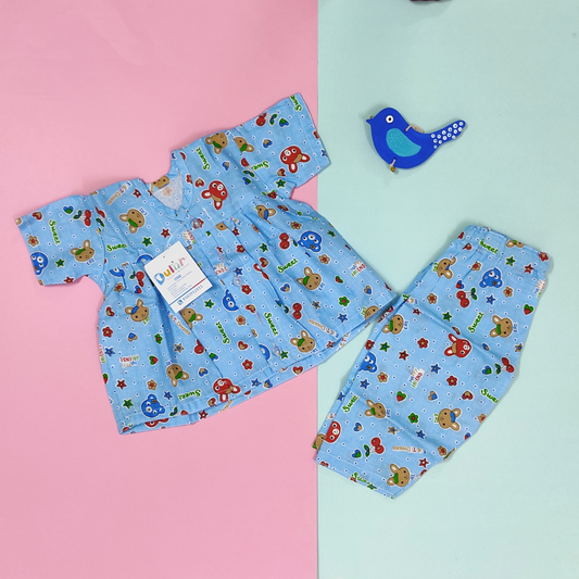 Cotton Night Suit - Blue rabbit