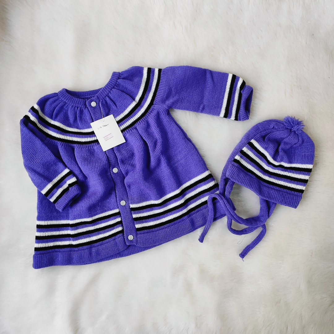 Front Open Frock Style Sweater - Purple