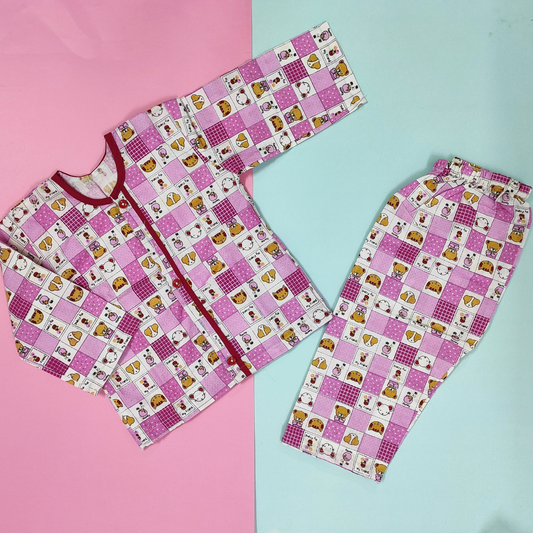 Cotton Night Suit - Pink Chex