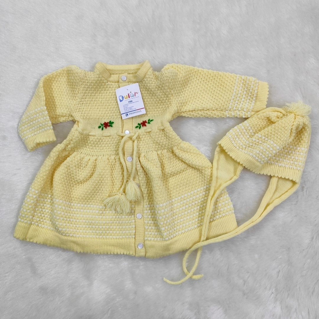 Designer Tuck Frock Sweater - Lemon Yellow