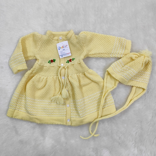 Designer Tuck Frock Sweater - Lemon Yellow