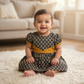 Cotton Floral Printed Baby Girl frock | Mustard