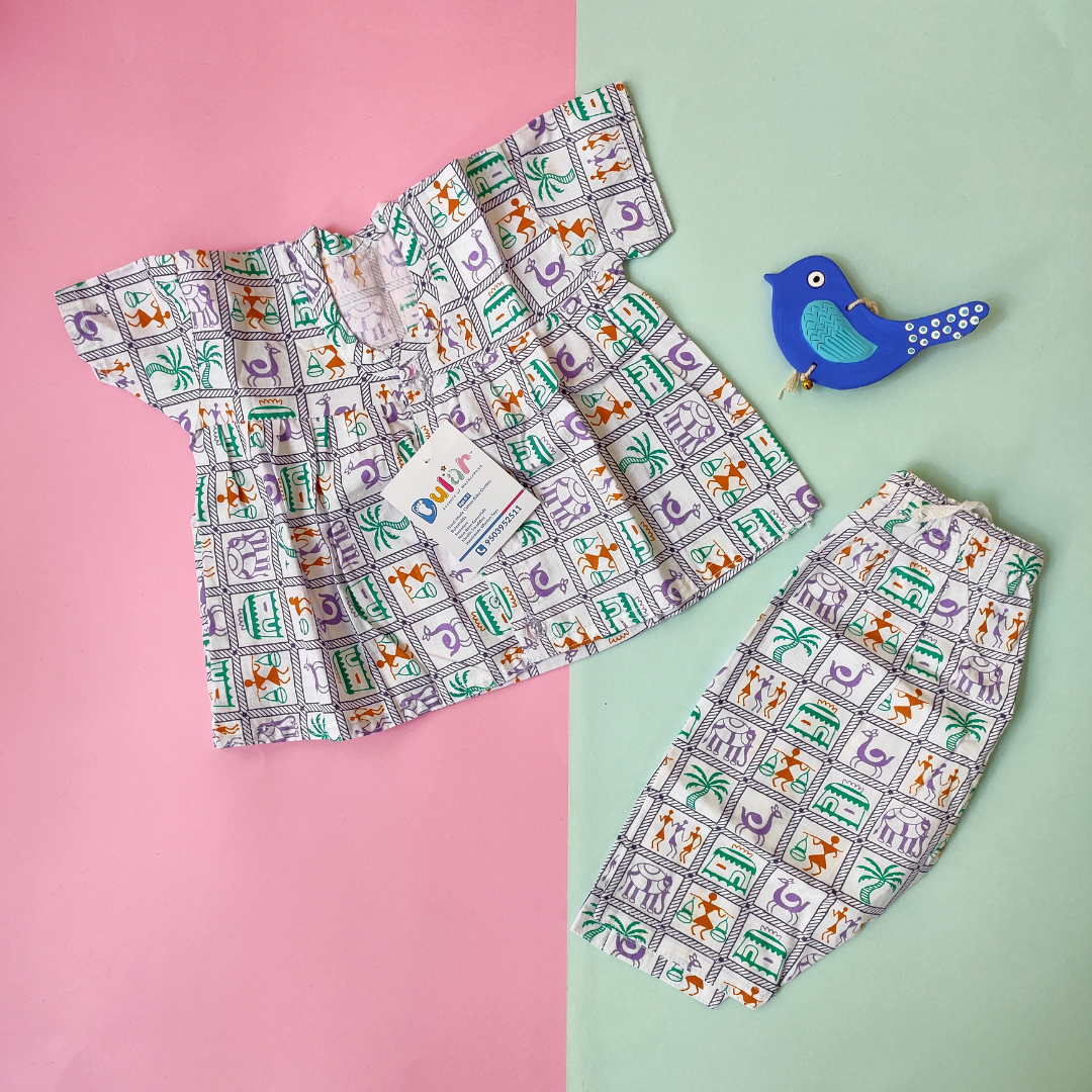 Frock Style Cotton Night Suit - Warli Art
