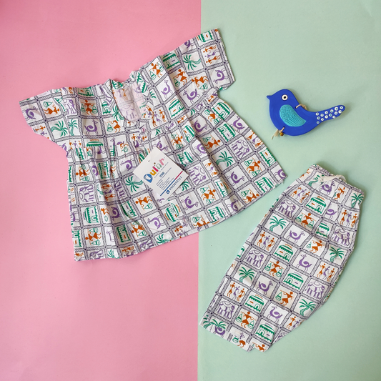 Frock Style Cotton Night Suit - Warli Art