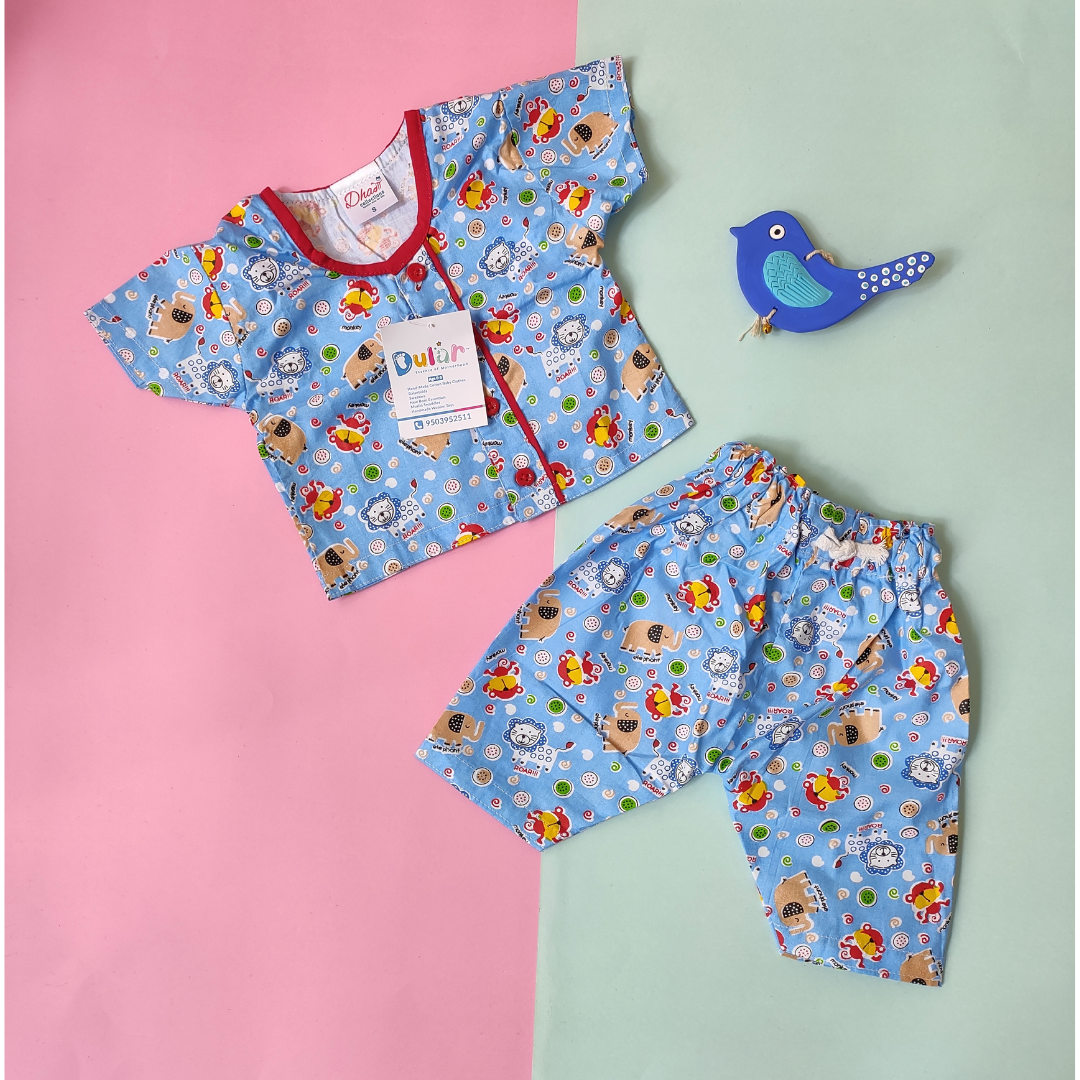 Cotton Night Suit - Blue Lion