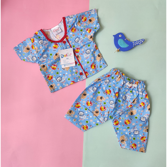 Cotton Night Suit - Blue Lion