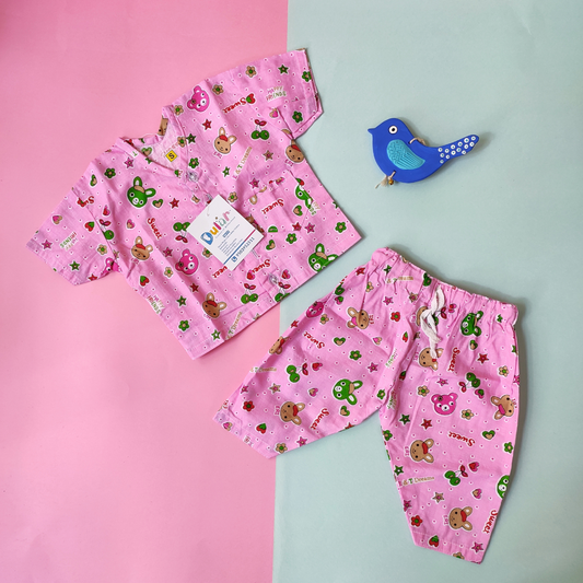 Cotton Night Suit - Pink Rabbit