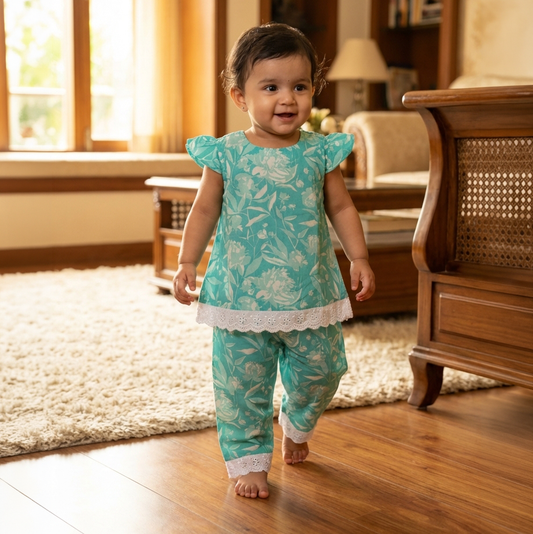 co ord set for Girls | Flower | Sky Blue