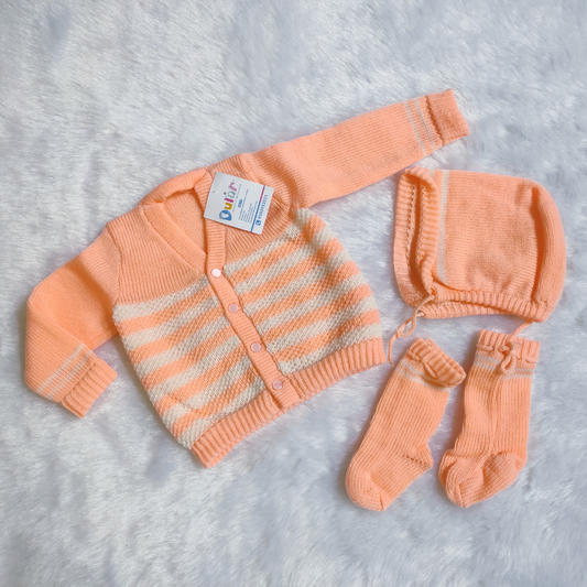 Tuck Sweater Set with Caps and Socks - Peach