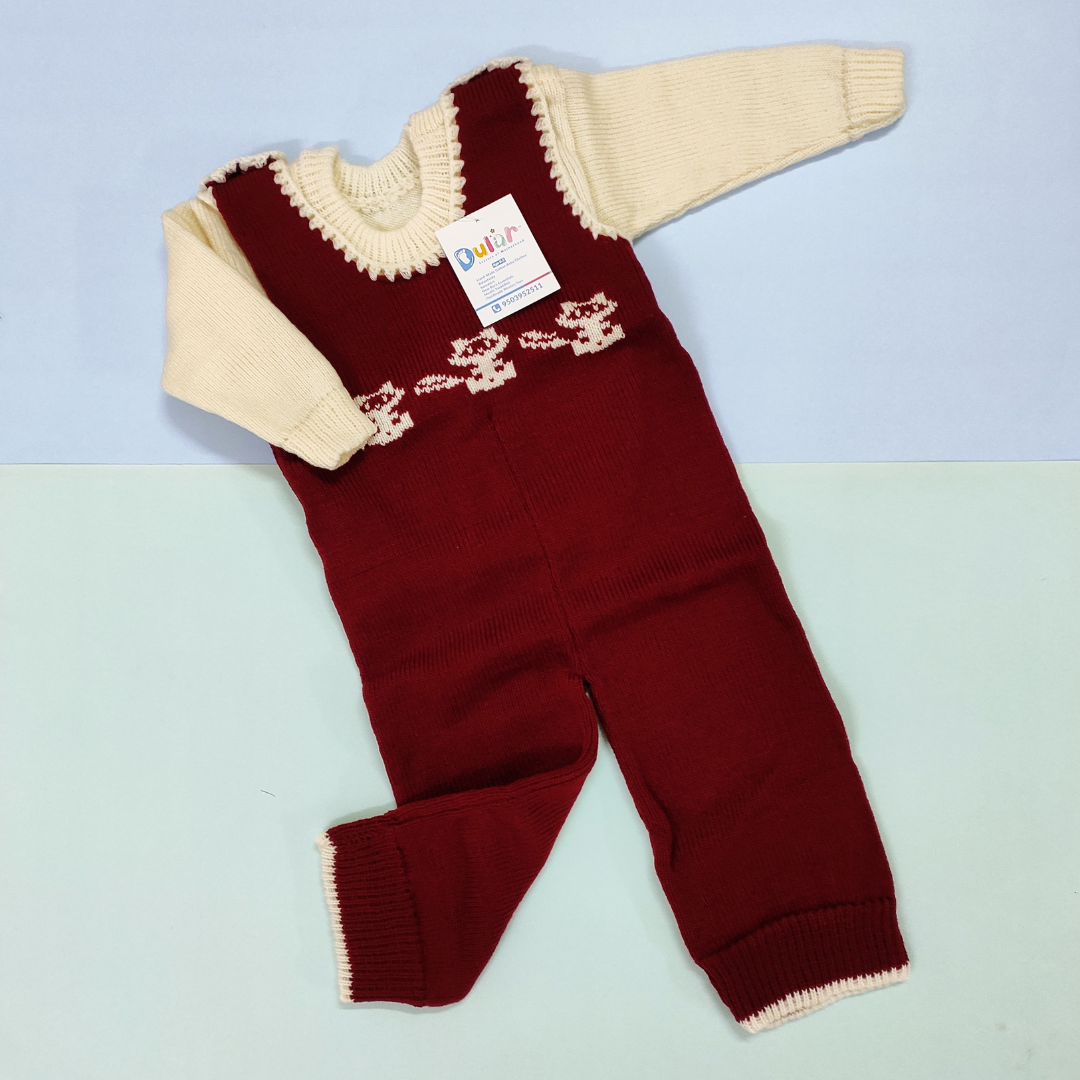 Woolen Romper - Brown with Sitting Cat