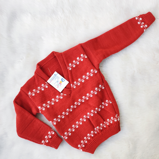 Looser Sweater - Red with White Motif