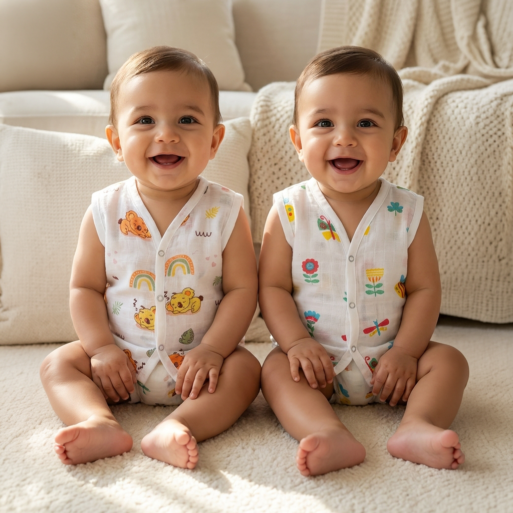 Muslin Front Open Jhabla |Animal (Pack of 2)