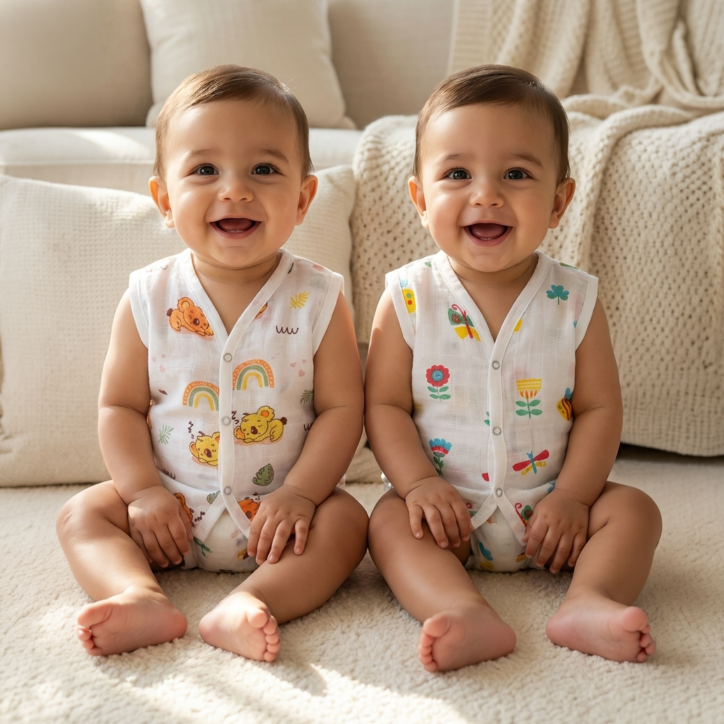 Muslin Front Open Jhabla |Animal (Pack of 2)