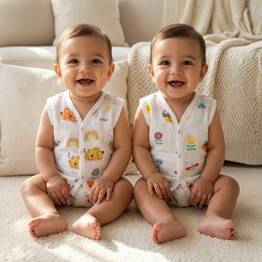 Muslin Front Open Jhabla |Animal (Pack of 2)