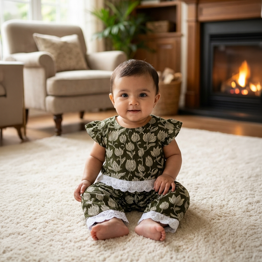 co ord set for Girls | Lotus | Olive