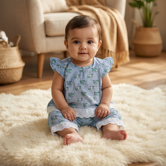 co ord set for Girls | Elephant | Sky Blue