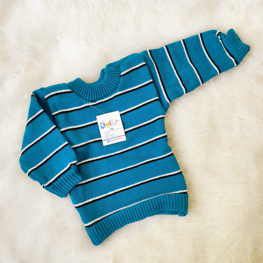 Looser Sweater - Blue with black and white Strips