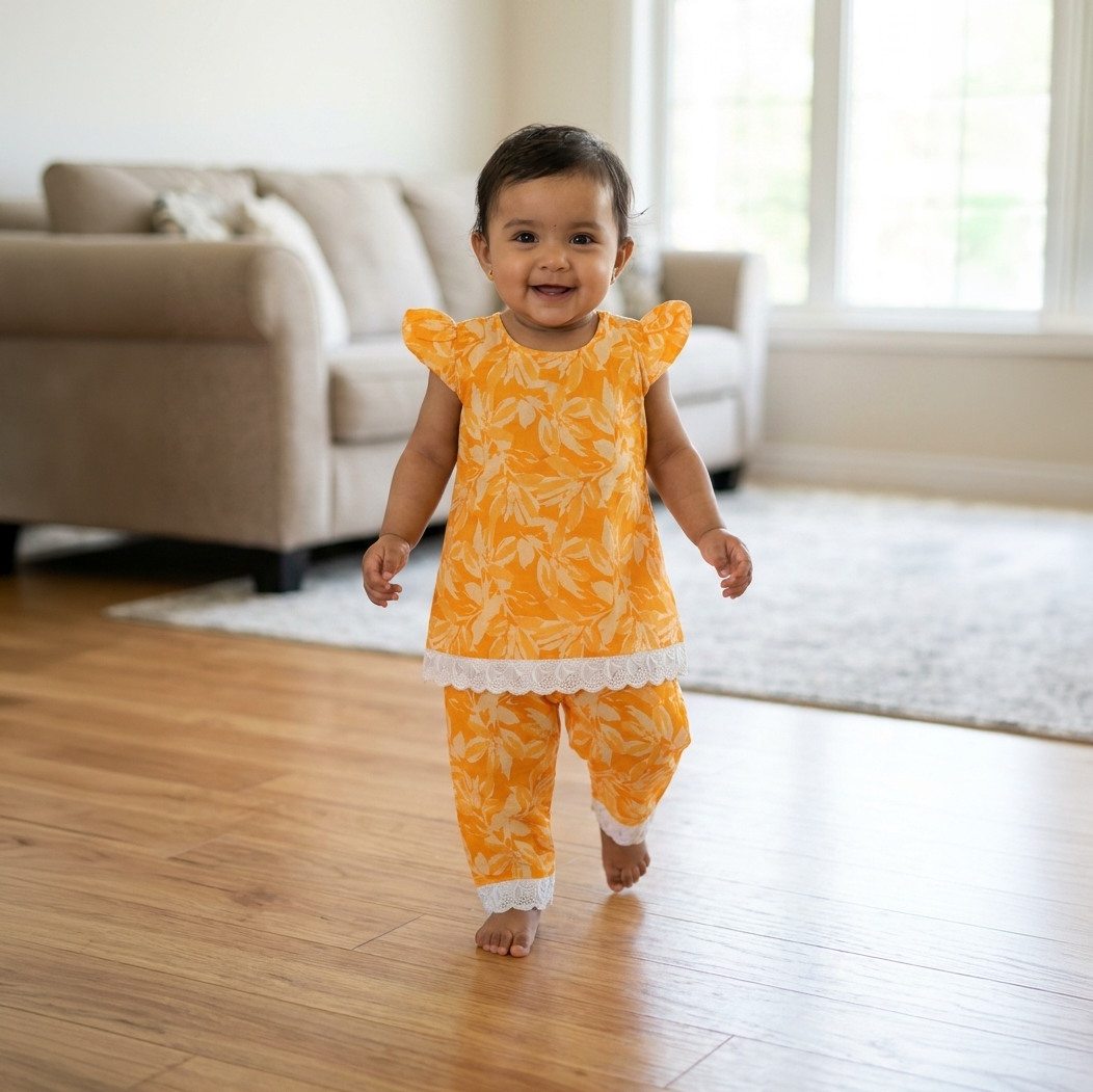 co ord set for Girls | Flower | Orange