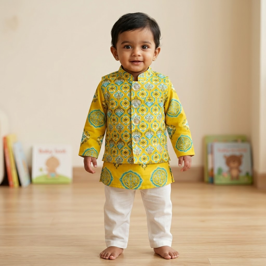 Kurta Pajama Set for Boys | Yellow & Blue