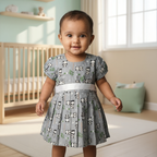 Cotton Printed Baby Girl Dress | Grey | Panda
