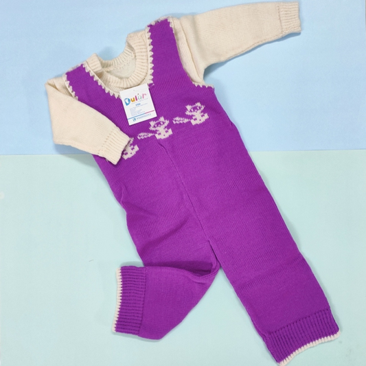 Woolen Romper - Purple with Sitting Cat