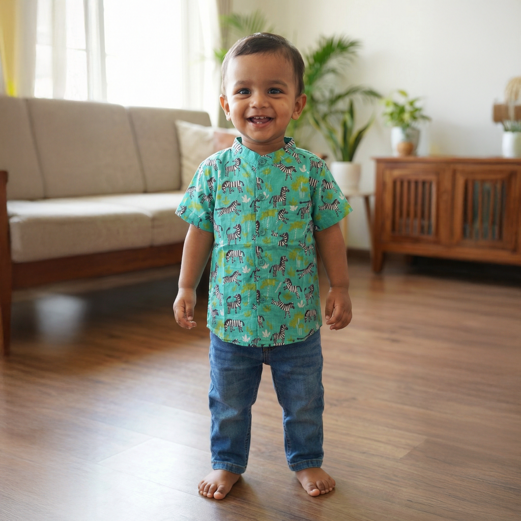 Cotton Shirt | Mint Zebra
