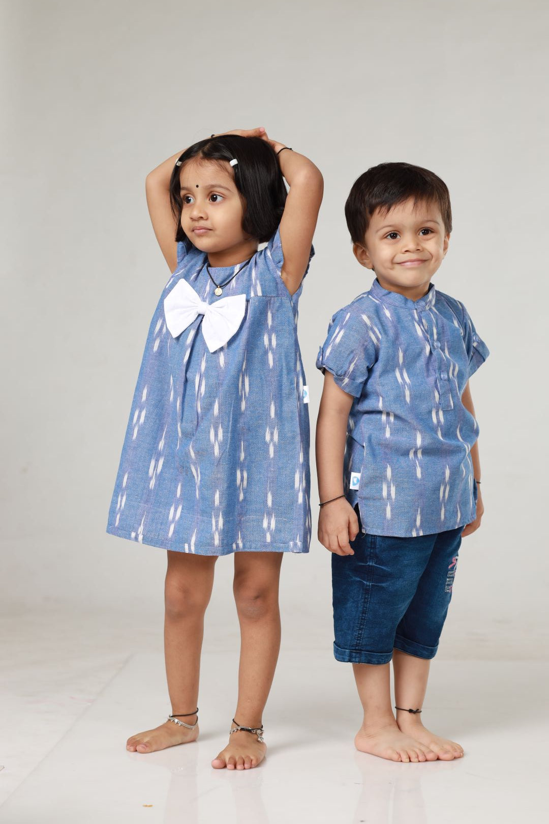 Ikkat Cotton Sibling Set -Blue