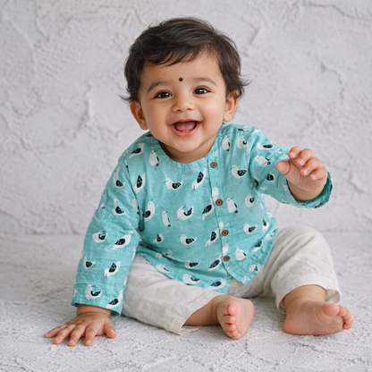Cotton Short Kurta for Boys | Mint Sparrow