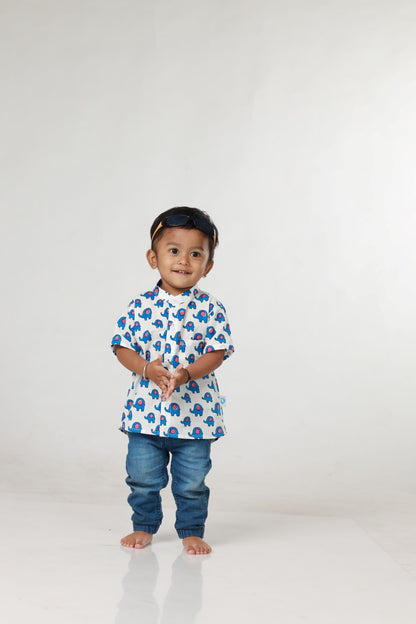 Jaipur Cotton Sibling Set - Pink & Blue elephant