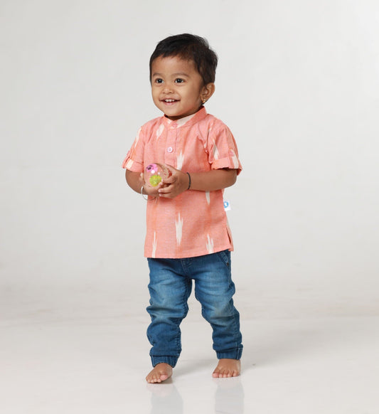 Short Kurta - Peach Ikkat