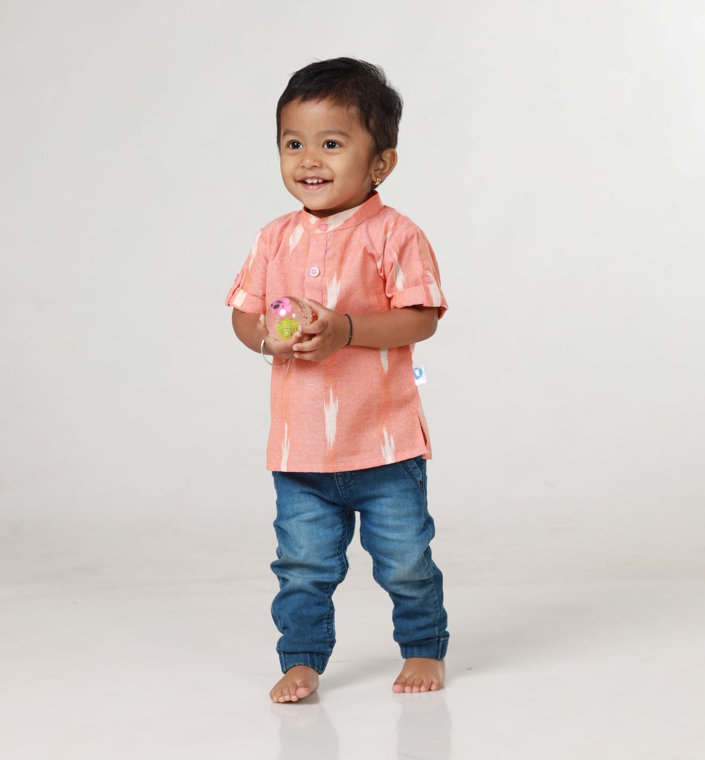 Ikkat Cotton Sibling Set - Peach