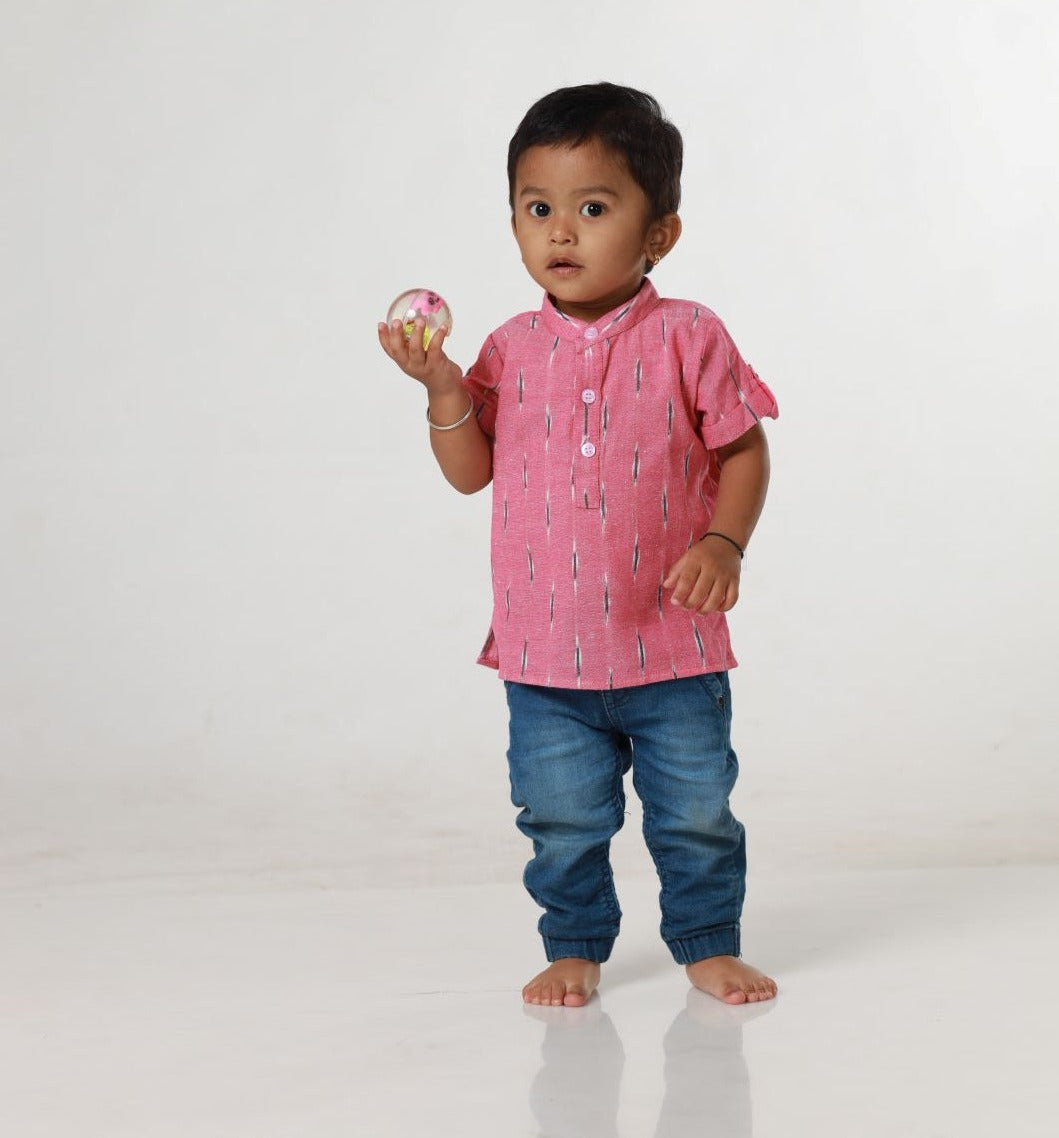 Ikkat Cotton Sibling Set - Pink