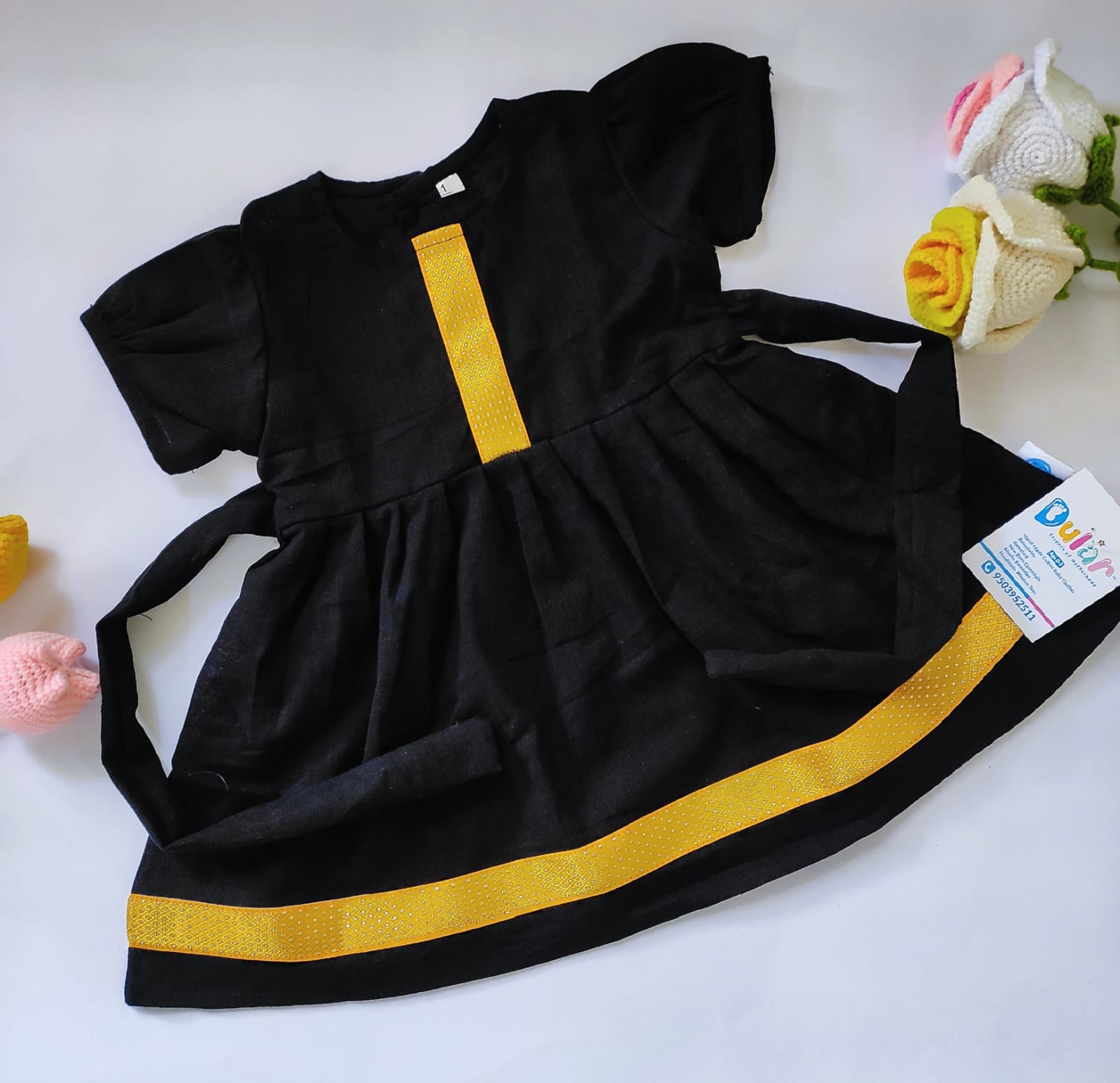 Cotton Baby Girl Dress | Black | Golden Lace, Best for everyday wear dularindia Cotton Baby Girl Dress | Black | Golden Lace, Best for everyday wear dularindia